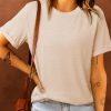 Khaki Solid Color Crew Neck Tee