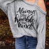 Gray Always Stay Humble And Kind Graphic Asymmetric Cold Shoulder Top