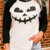 Black Halloween Crew Neck Raglan Sleeve Stitching Pullover