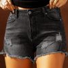 Black Distressed Ripped Denim Shorts With Pockets