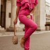 Rose Ruffled Off Shoulder Jogger Jumpsuit