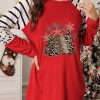 Striped Leopard Christmas Tree Print Tunic Top