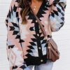 Pink Oversized Aztec Buttons Front Cardigan