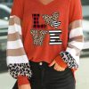 Valentine Leopard Plaid Striped LOVE Print Graphic Top