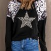 Leopard Star Print Patchwork Crew Neck Long Sleeve Top