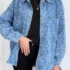 Sky Blue Oversized Leopard Denim Jacket With Pockets