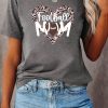 Gray Leopard Heart Shaped Letter Graphic Print T-shirt