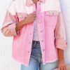 Pink Flap Pockets Colorblock Denim Jacket