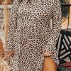 Plus Size Leopard Long Sleeve Midi Dress