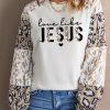 Beige Love Like Jesus Leopard Block Bishop Sleeve Top