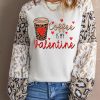 Coffee Is My Valentine Graphic Print Leopard Long Sleeve Sweatshirt