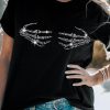 Black Shining Skeleton Hands Print Short Sleeve Tee