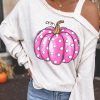 Beige Pink Dotty Pumpkin Asymmetric Cold Shoulder Top