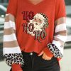 Leopard Letter Christmas Graphic Print Waffle Knit Shirt