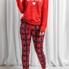 Red MAMA Heart Print Top And Plaid Pants Lounge Wear