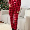 Heart Shape Plaid Print Long Sleeve Top And Pants Lounge Set