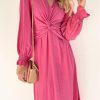 Rose Twist Front Keyhole Back V Neck Midi Dress