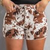 Brown Cow Print Denim Shorts With Pockets