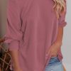 Pink Plain Relaxed Fit Crew Neck Pullover Sweatshirt