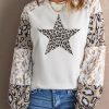 Star Leopard Color Block Long Sleeve Top