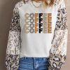 Beige COFFEE Leopard Color Block Long Sleeve Top