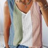 Color Block V-Neck Waffle Knit Tank Top