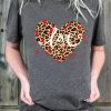 Valentine Love Leopard Heart Shape Print Short Sleeve T-shirt