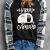 Happy Camper Graphic Plaid Raglan Sleeve Pullover