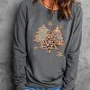 Leopard Christmas Tree Snowflake Print Graphic Sweatshirt