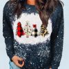 Navy Christmas Tree Print Tie-dyed Sweatshirt