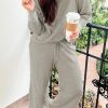 Gray Ribbed Drop Shoulder Pullover And Pants Lounge Set