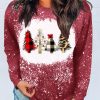 Red Christmas Tree Print Tie-dyed Sweatshirt