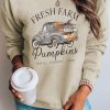 Khaki Fresh Farm Pumpkins Graphic Print Pullover Sweatshirt