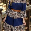 Leopard Splicing High Waist Long Sleeve Dress