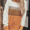 Orange Colorblock Striped Crew Neck Sweater