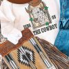 White DIBS ON THE COWBOY Graphic Print Pullover Sweatshirt