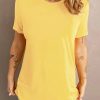 Yellow Solid Color Crew Neck Tee