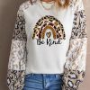 Be Kind Leopard Color Block Crew Neck Top