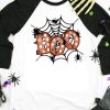 Black BOO Spider Web Graphic Print Color Block Top