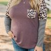 Brown Plus Size Leopard Pocket Top