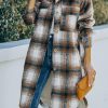 Brown Vintage Plaid Fur Collar Long Button Up Coat