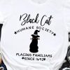 White Black Cat Letter Graphic Print Crew Neck T Shirt