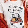 White Happy Halloween Pumpkin Truck Print Graphic Tee