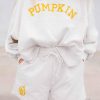 White PUMPKIN Flocking Graphic Pullover Sweatshirt And Shorts Set