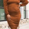 Plus Size Ruched Drawstring Bodycon Dress