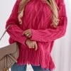 Rose High Neck Cable Knit Tasseled Sweater