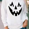 White Halloween Funny Face Print Long Sleeve Top