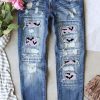 Sky Blue Halloween Bat Purple Ripped Jeans