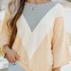 Apricot 3/4 Sleeve Chevron Color Block Sweater