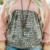 Pink V Neck Waffle Knit Leopard Splicing Plus Size Top